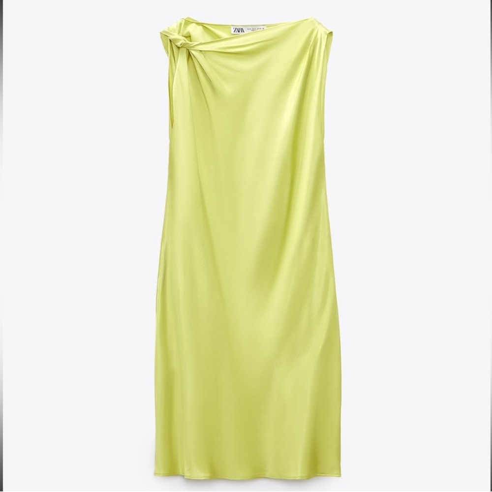 Zara Chartreuse Satin Mini Dress